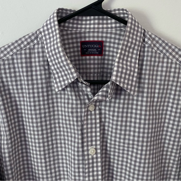 UNTUCKIT Grey/White Gingham Button Down Shirt - Picture 2 of 5